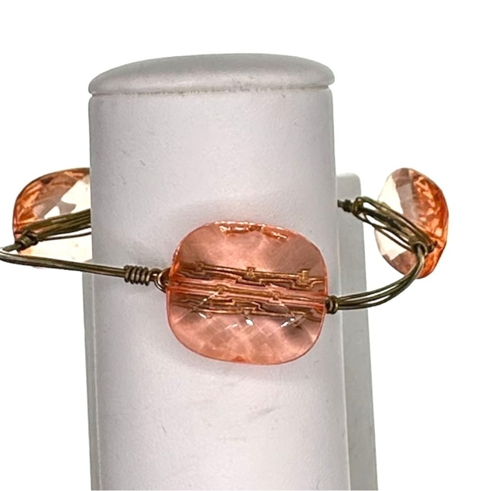 Handmade Bracelet Made of Brass Wire and Pink Beads